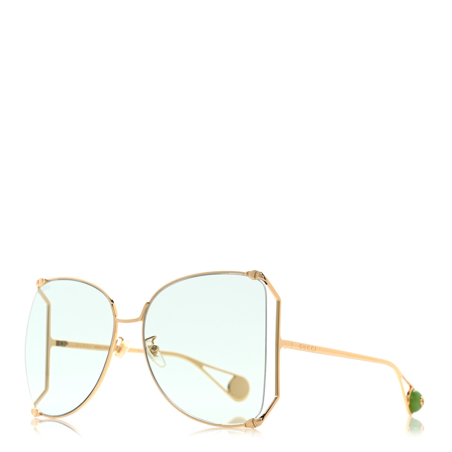Gucci Oversized Round Sunglasses GG0252S Gold Green 1 of 9