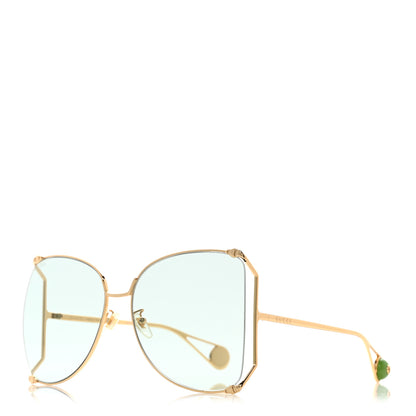 Gucci Oversized Round Sunglasses GG0252S Gold Green 1 of 9