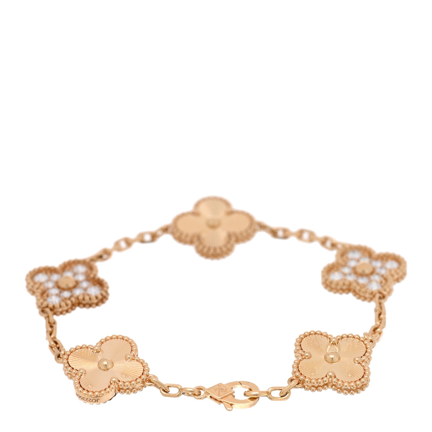 Van Cleef & Arpels 18K Yellow Gold Diamond 5 Motifs Guilloche Vintage Alhambra Bracelet 2 of 3