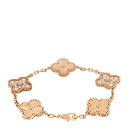 Van Cleef & Arpels 18K Yellow Gold Diamond 5 Motifs Guilloche Vintage Alhambra Bracelet 2 of 3