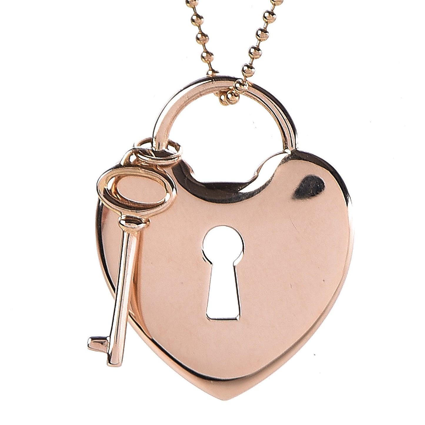 18K Rose Gold Heart Lock Key Pendant Necklace