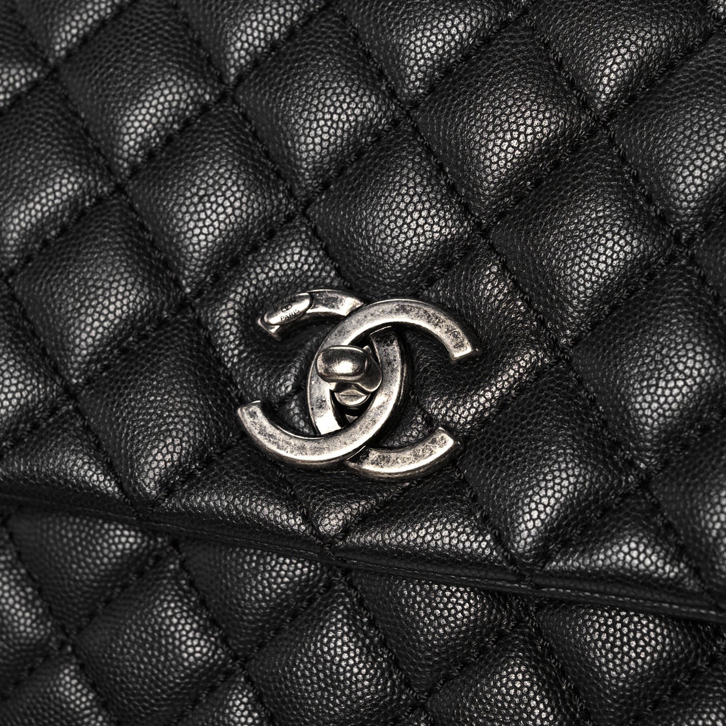 Caviar Lizard Quilted Small Coco Handle Flap Black