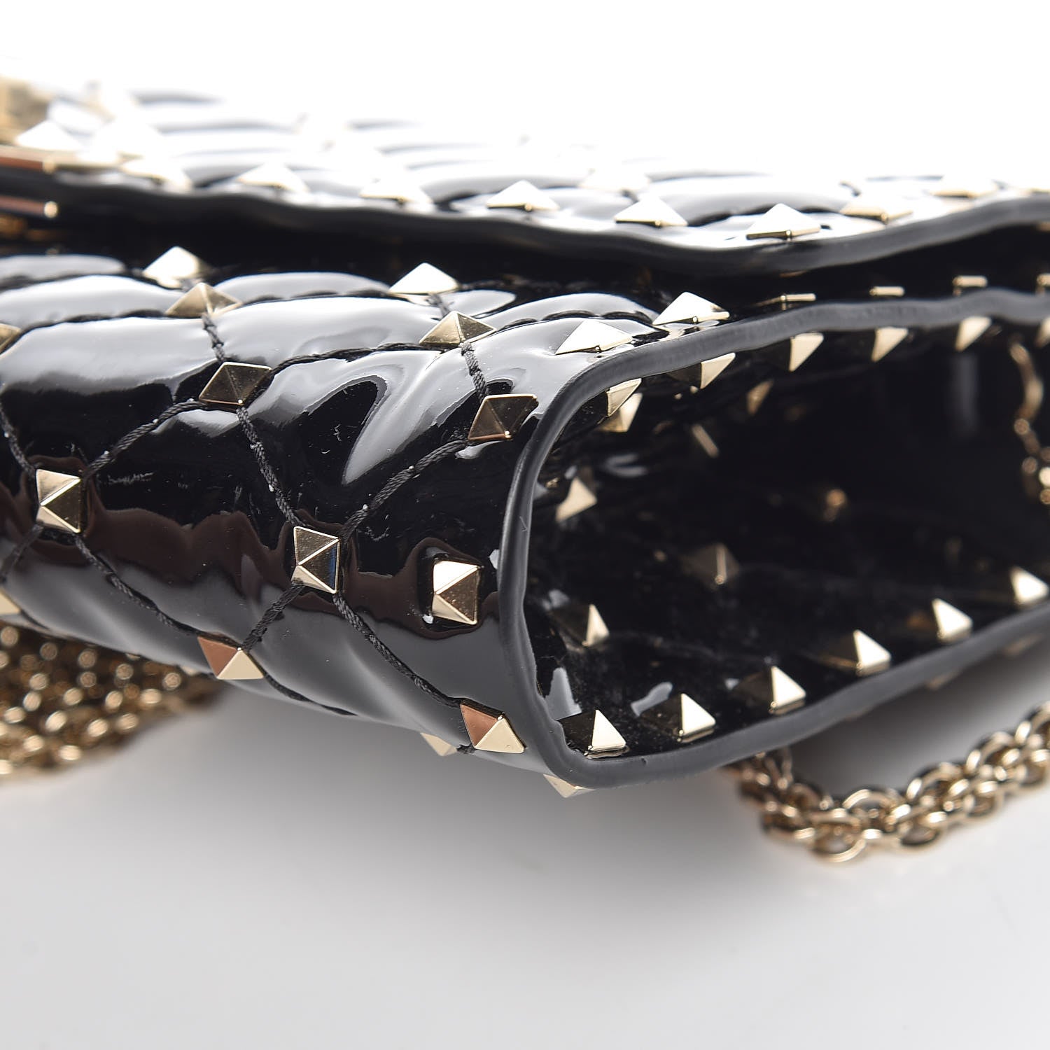 Valentino Garavani Patent Rockstud Spike Wallet on Chain Black 9 of 9