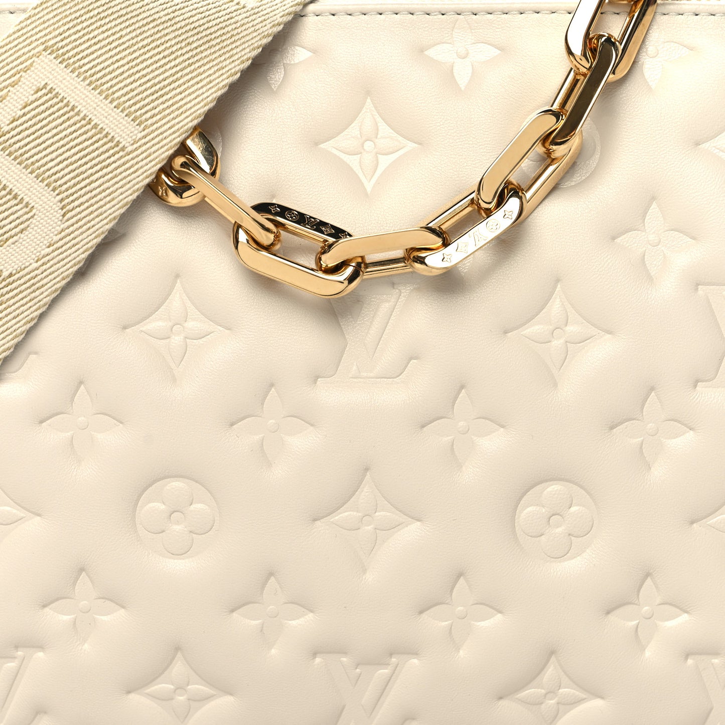 Lambskin Embossed Monogram Coussin PM Cream