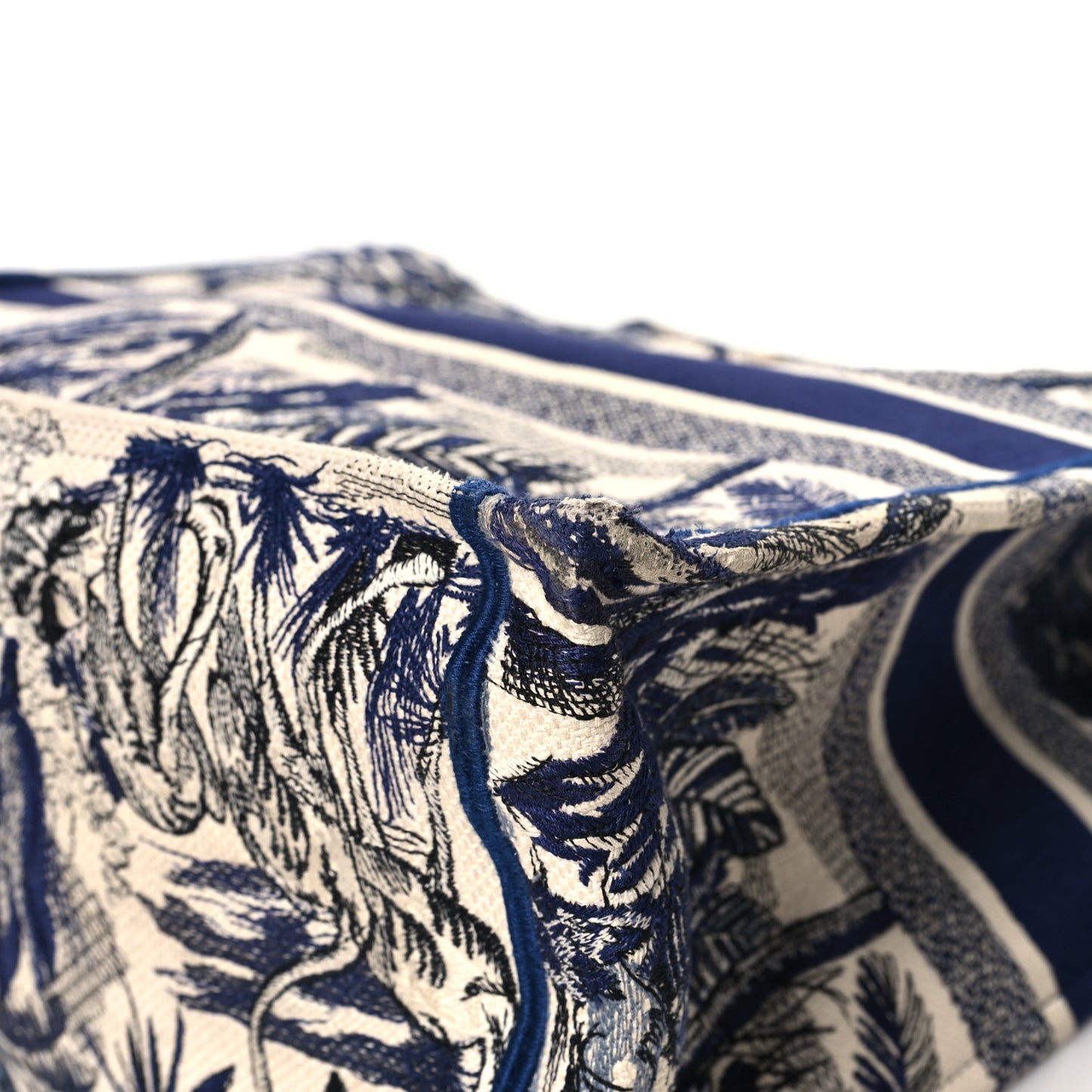 Canvas Embroidered Large Palm Tree Toile De Jouy Book Tote Blue