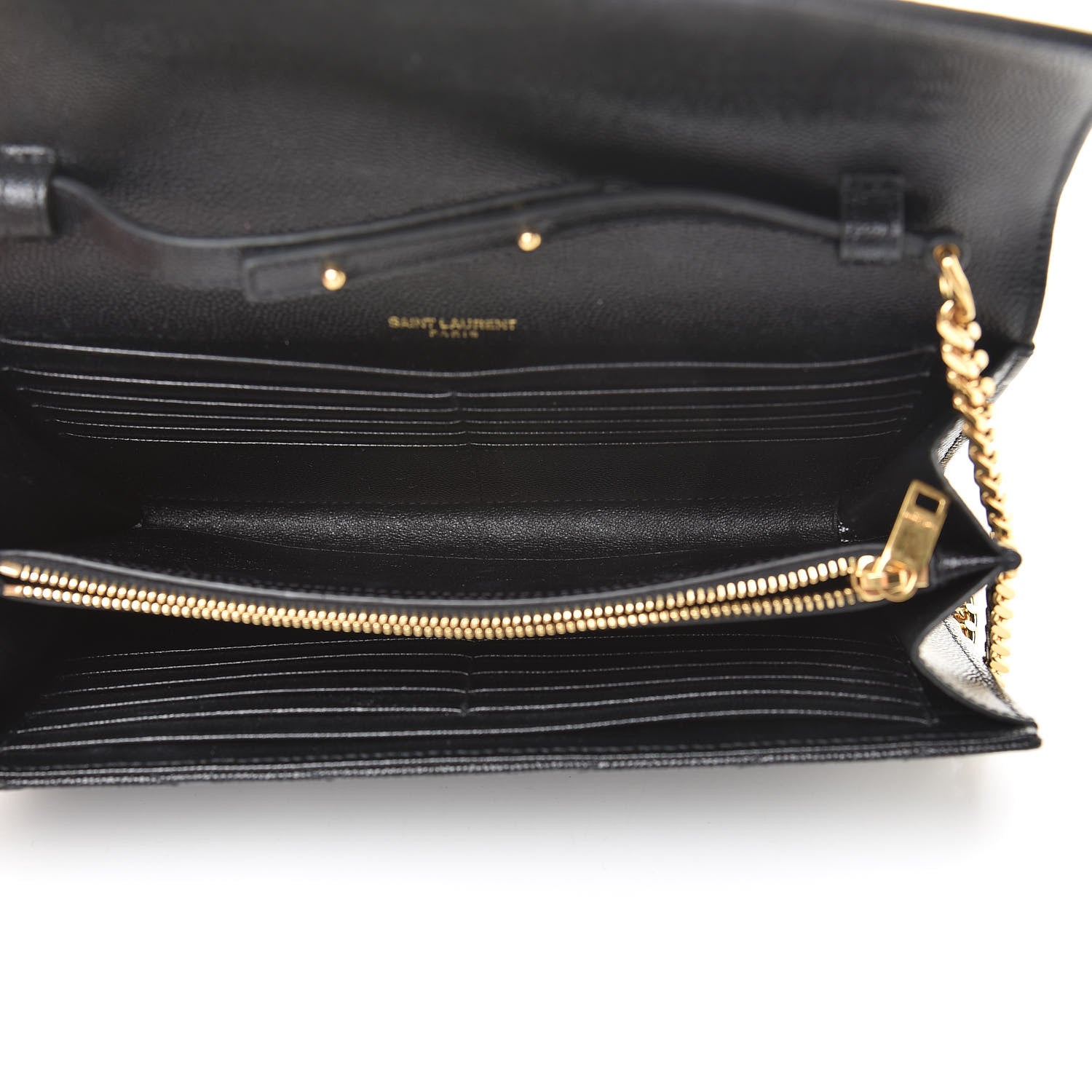 Saint Laurent Grain De Poudre Matelasse Chevron Monogram Chain Wallet Black 5 of 9