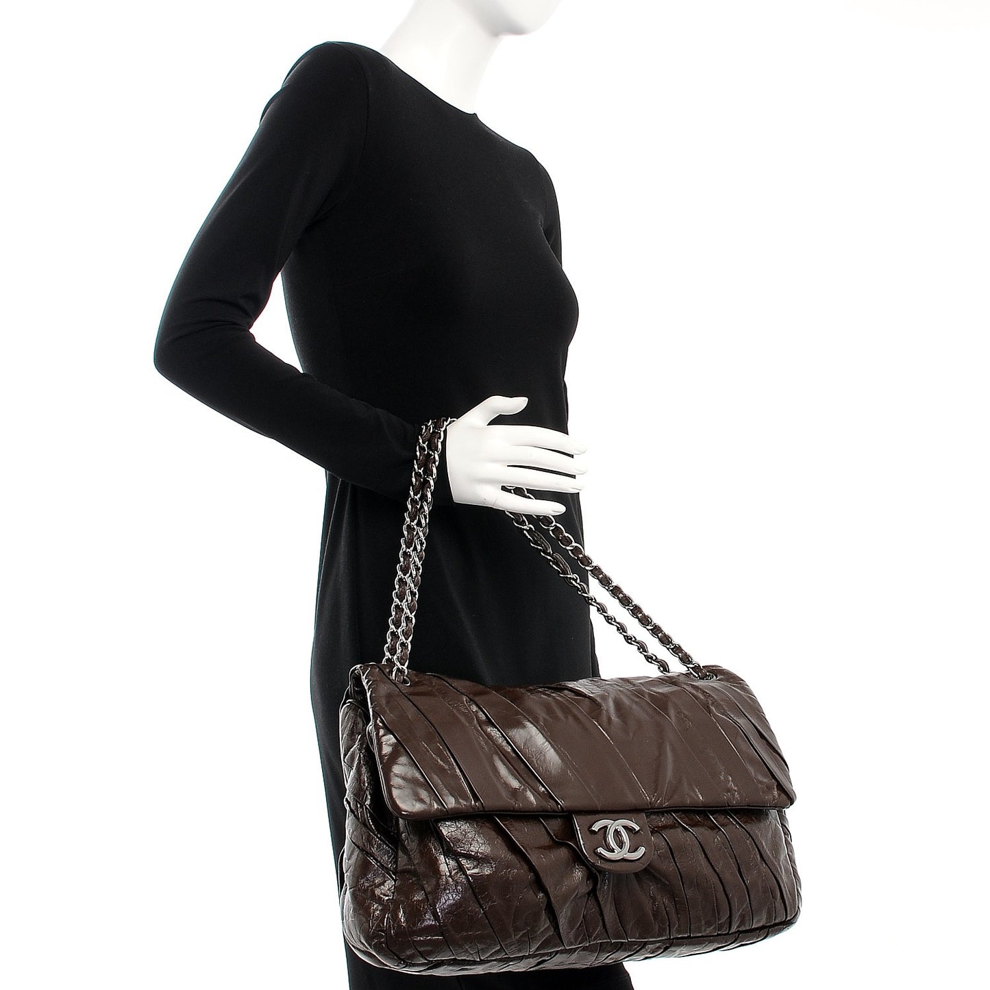 Glazed Calfskin Twisted Maxi Flap Brown
