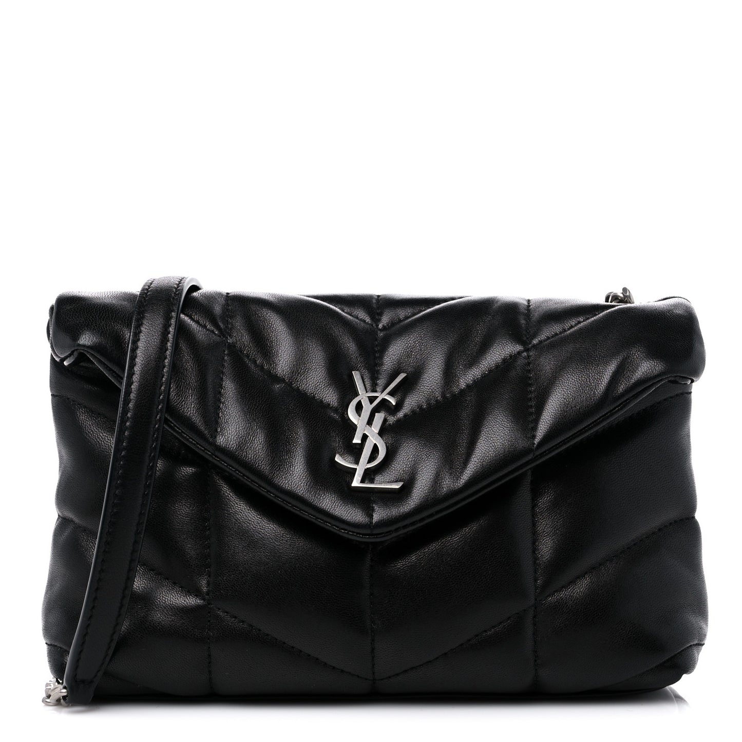 Lambskin Quilted Toy Loulou Puffer Monogram Chain Satchel Black