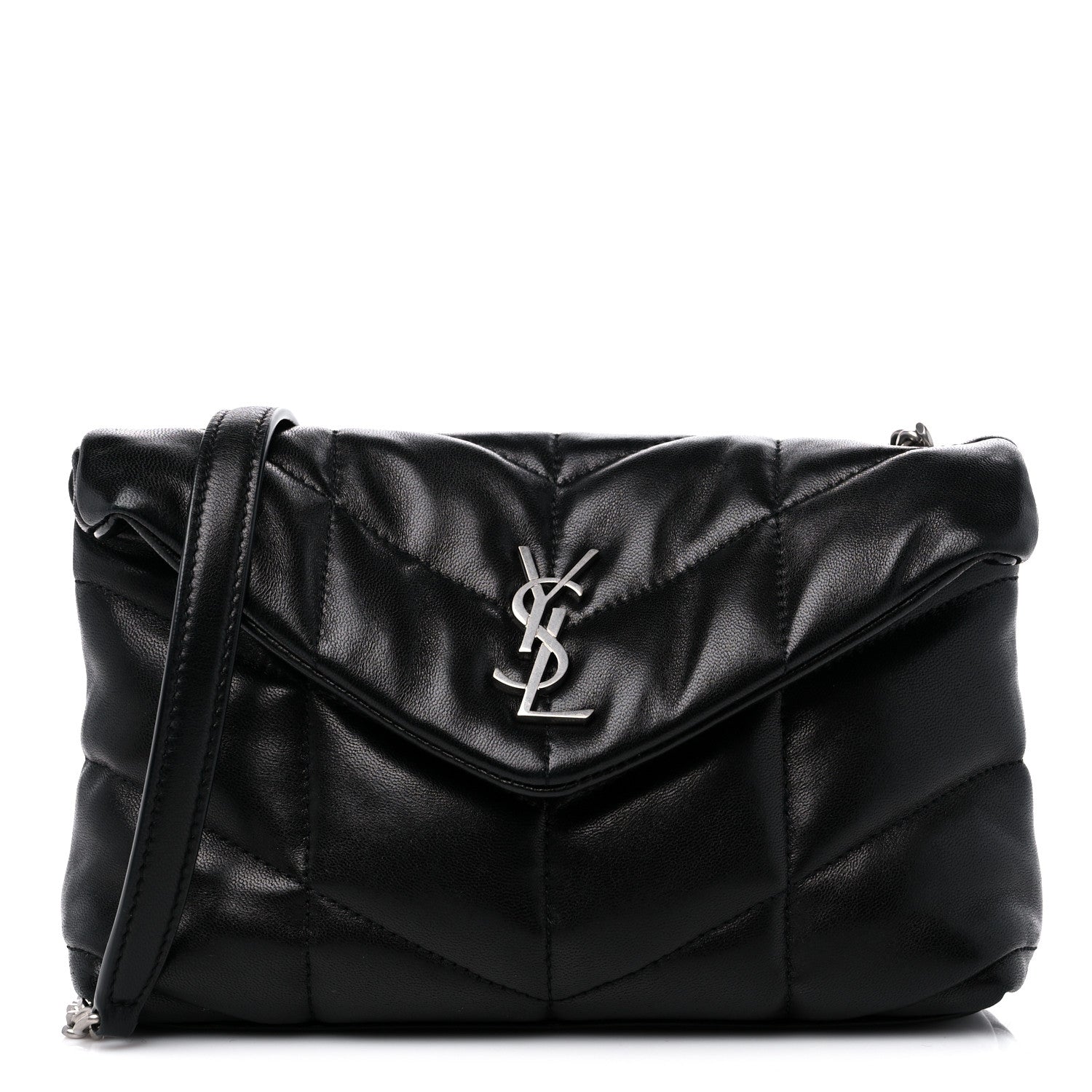 Saint Laurent Lambskin Quilted Toy Loulou Puffer Monogram Chain Satchel Black 1 of 10