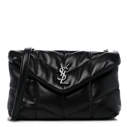 Saint Laurent Lambskin Quilted Toy Loulou Puffer Monogram Chain Satchel Black 1 of 10