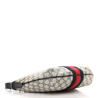 Gucci GG Supreme Monogram Textured Dollar Calfskin Web Small Ophidia Half Moon Hobo Beige Blue 4 of 11