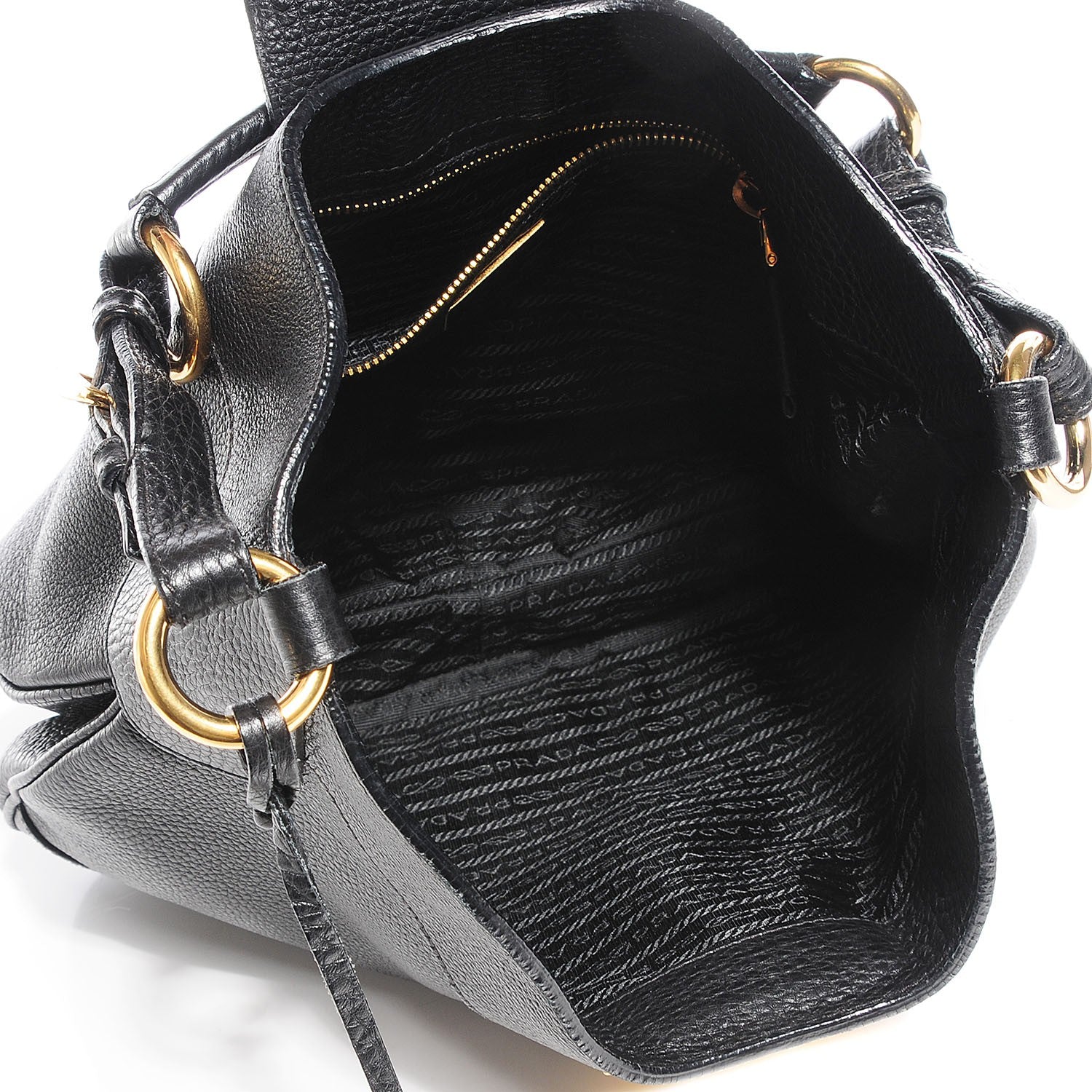 Prada Vitello Daino Pushlock Hobo Black 5 of 8