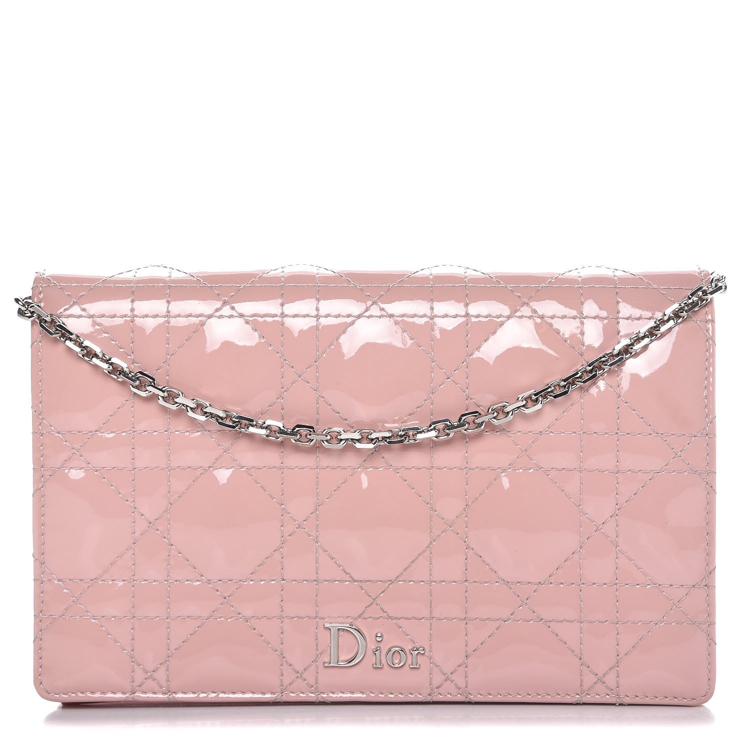 Christian Dior Patent Cannage Lady Dior Wallet On Chain Rose Clair 1 of 7