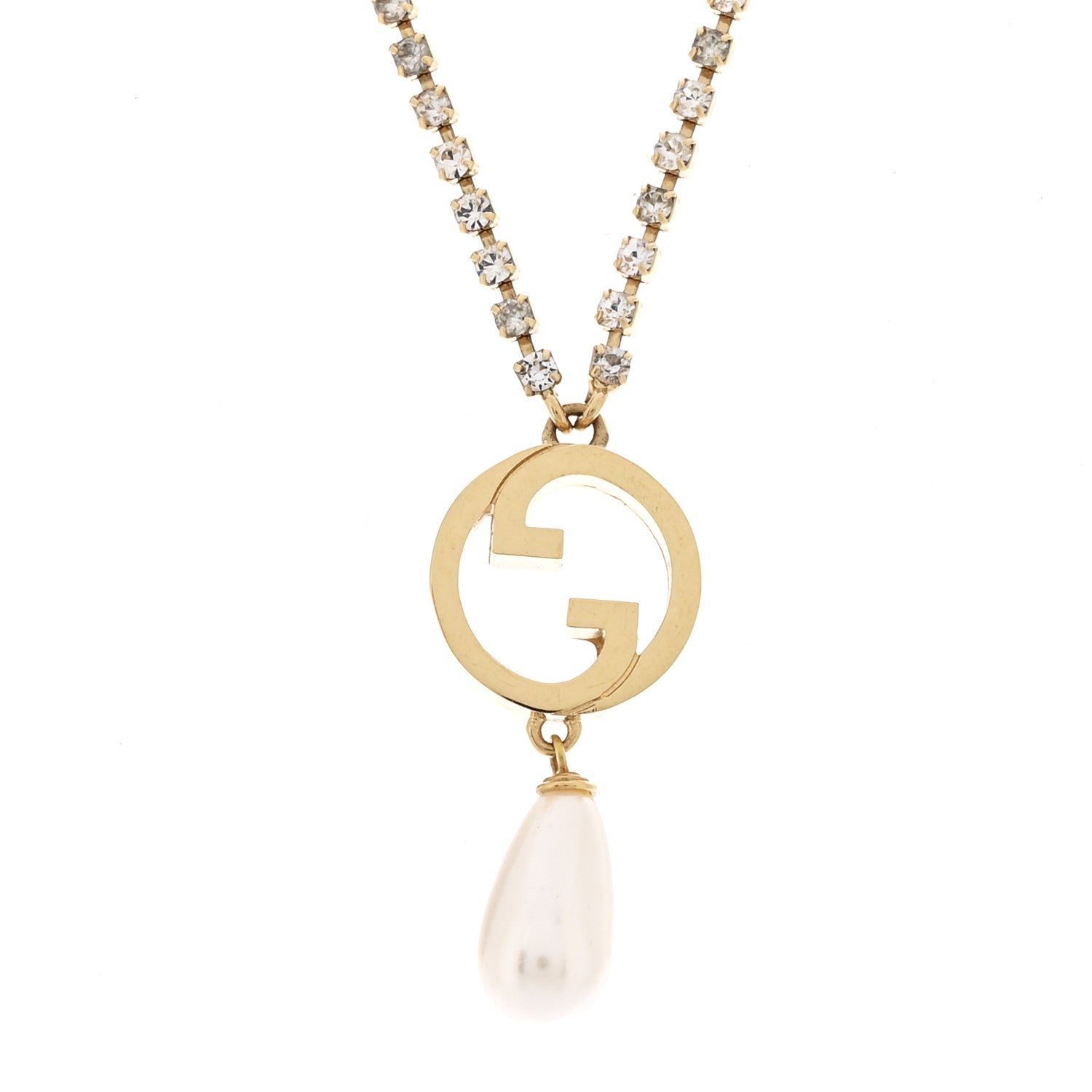 Gucci Metal Crystal Pearl Blondie Necklace Gold 4 of 7