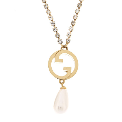Gucci Metal Crystal Pearl Blondie Necklace Gold 4 of 7