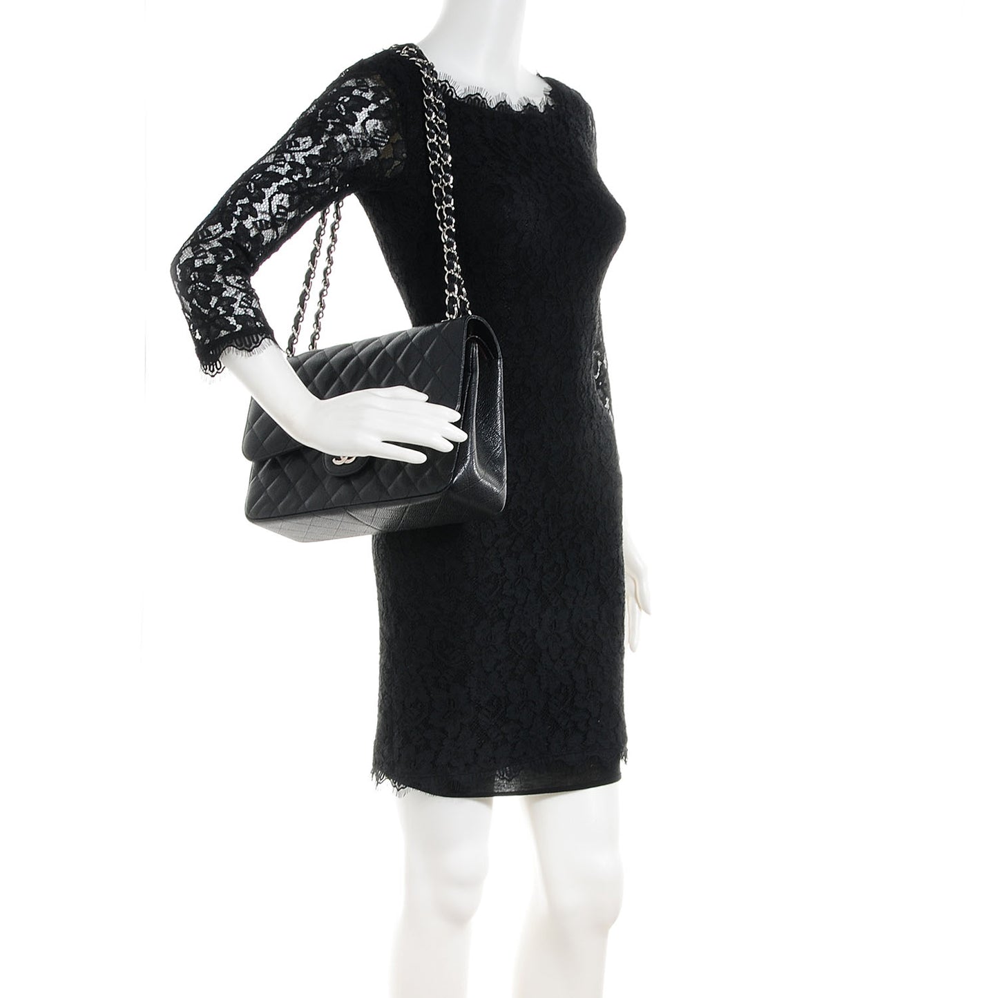 Caviar Quilted Jumbo Double Flap Black