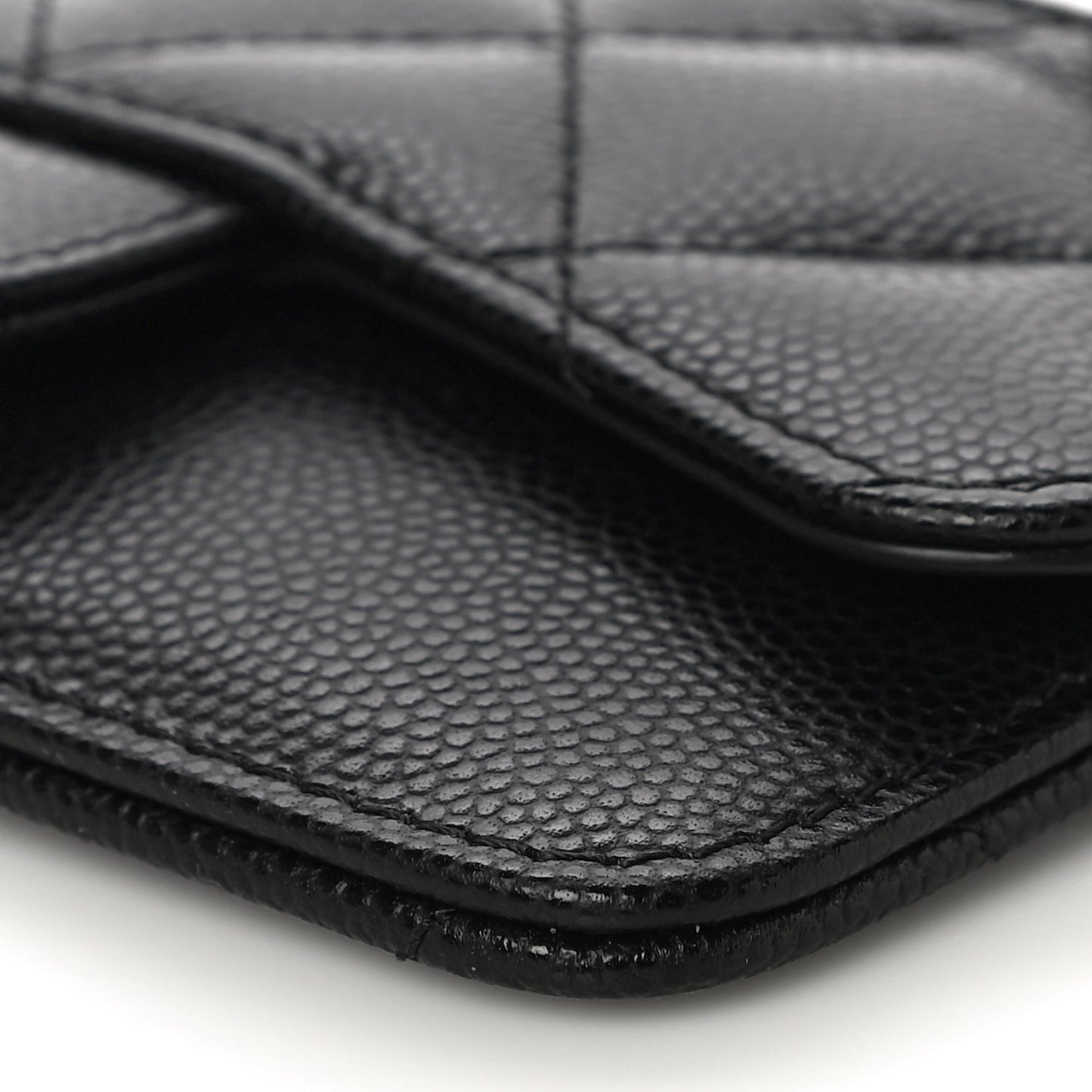 Caviar Quilted Flap Zip Card Holder Black