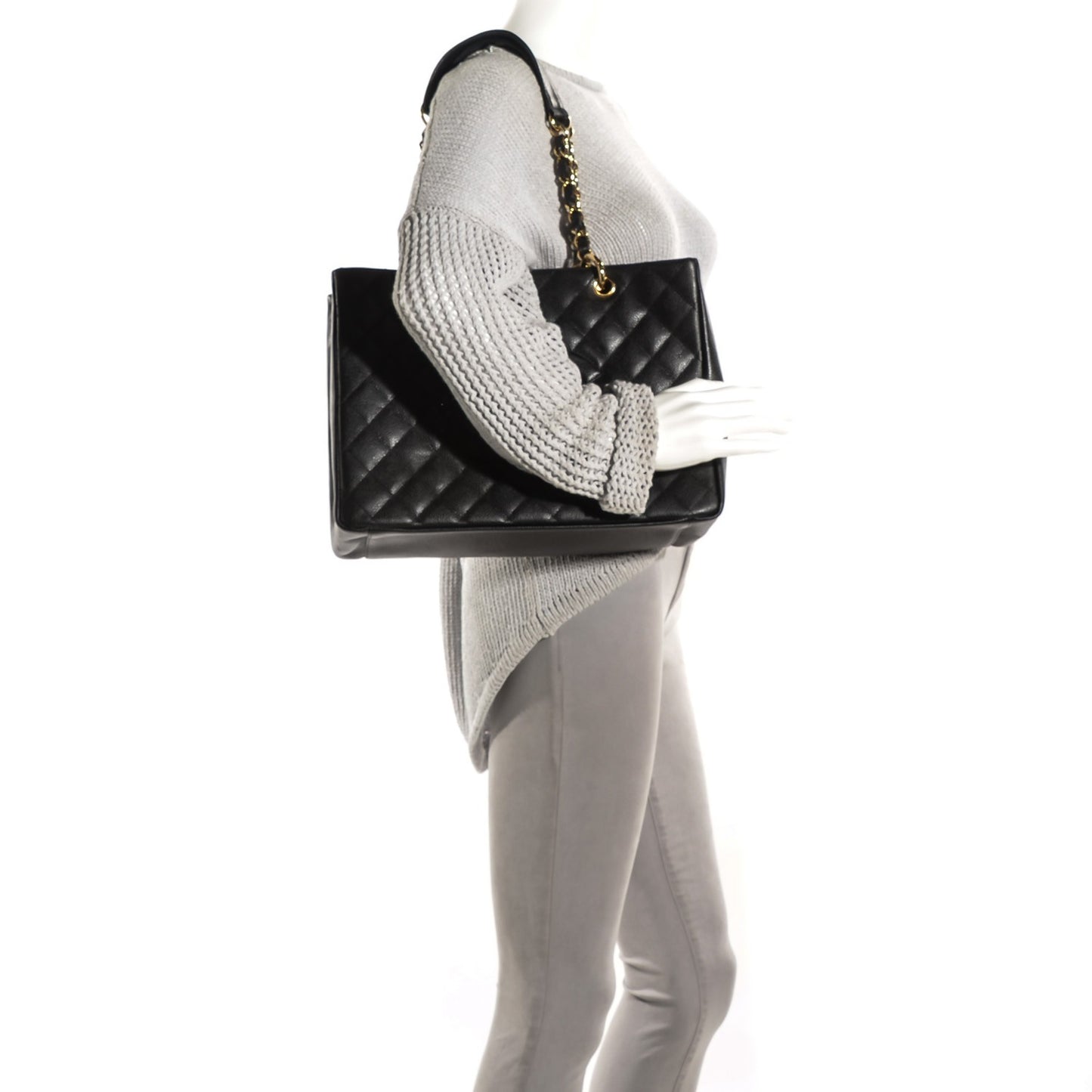 Caviar Quilted Grand Shopping Tote GST Black