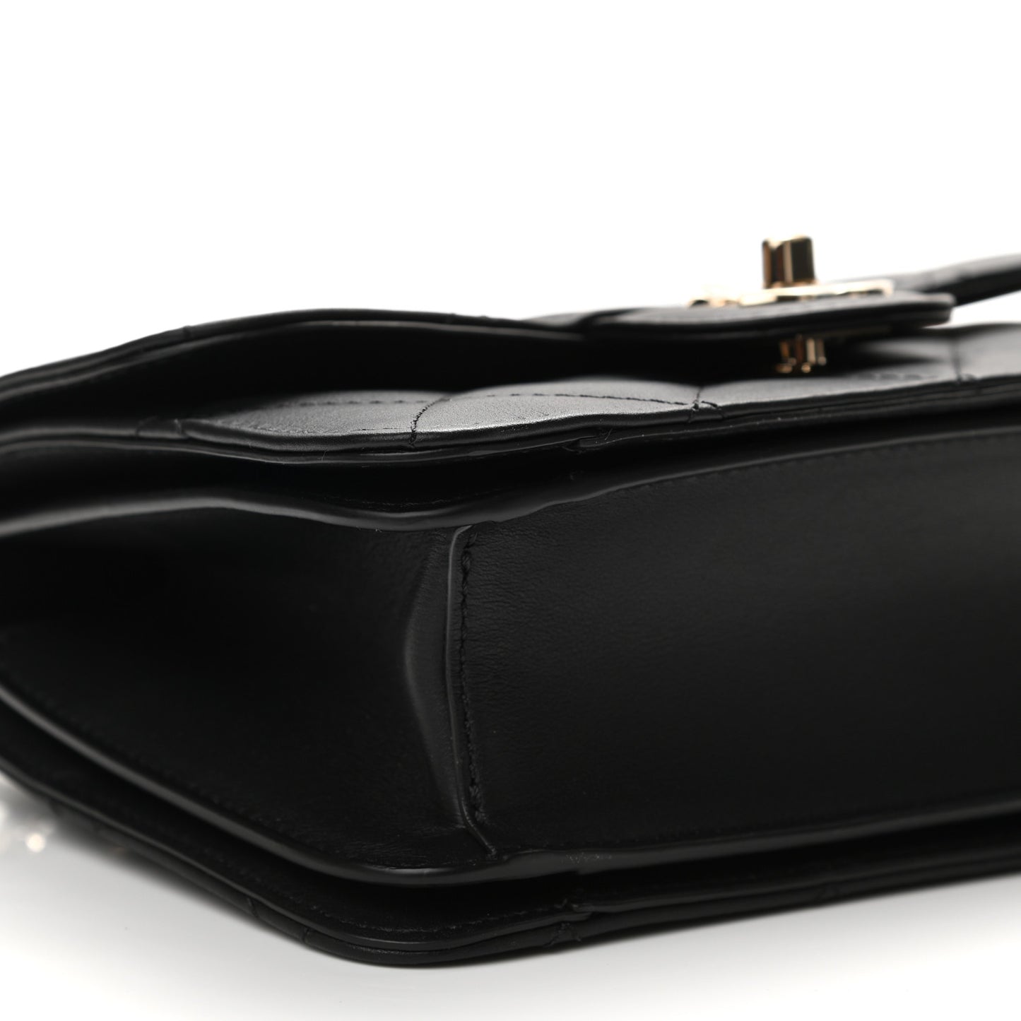 Calfskin Quilted Small Top Handle Flap Black
