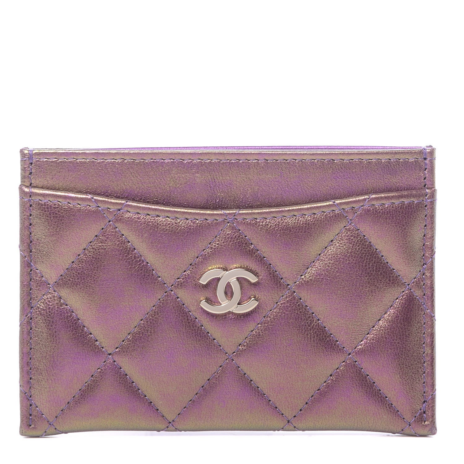 Chanel Iridescent Lambskin Quilted Card Holder Purple 1 of 8