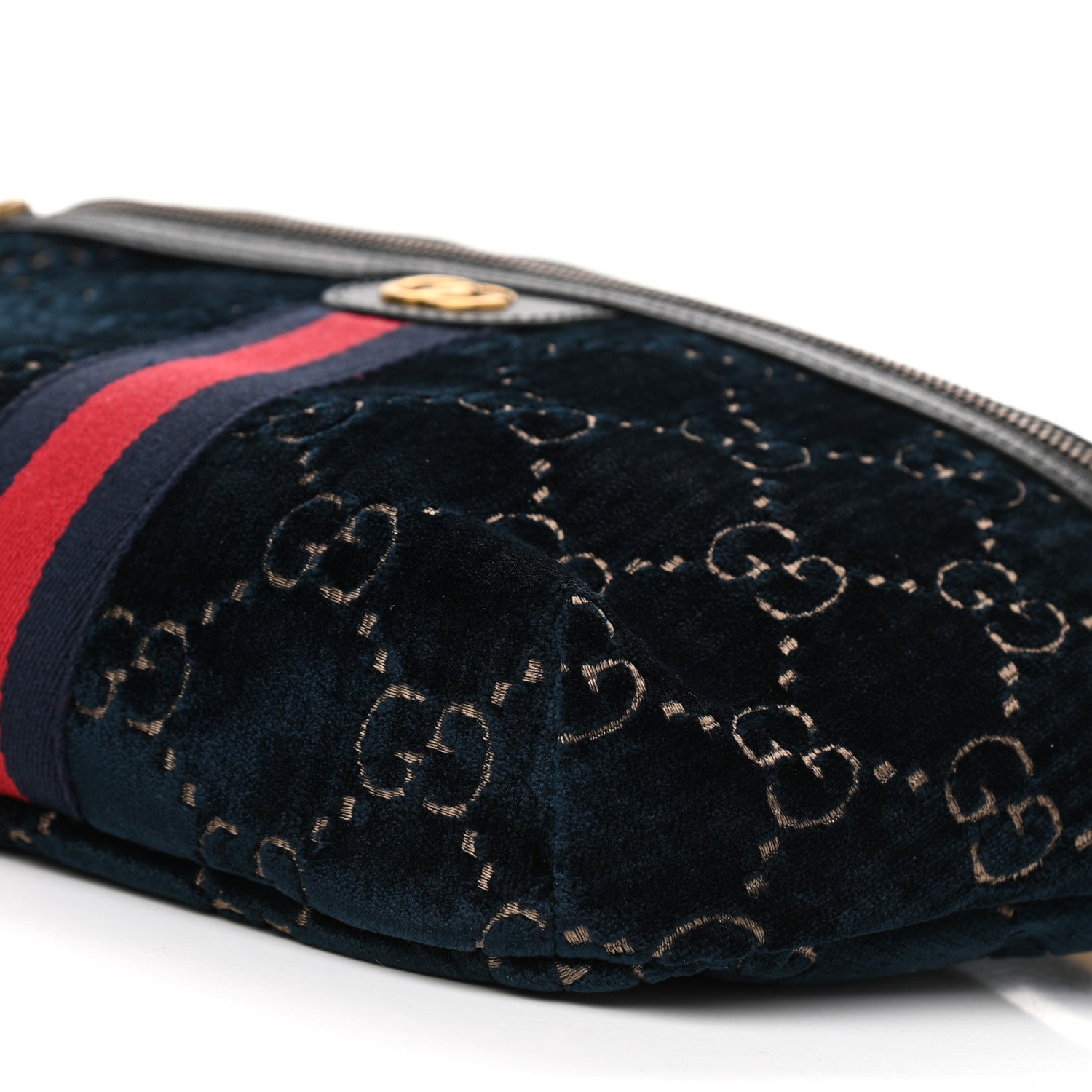 Gucci Velvet GG Monogram Web Belt Bag Blue Beige 9 of 10
