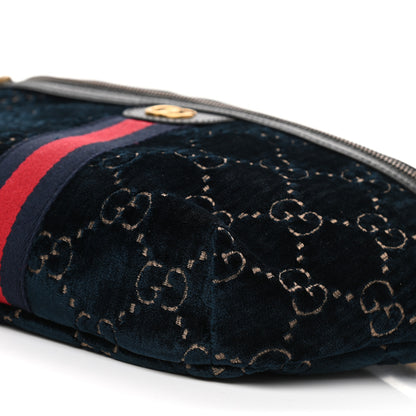 Gucci Velvet GG Monogram Web Belt Bag Blue Beige 9 of 10