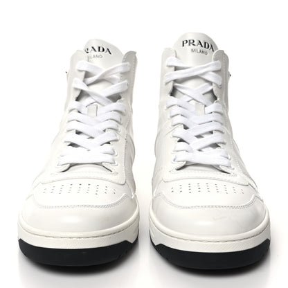 Prada Vitello Rois Triangle Womens Downtown High Top 30mm Sneakers 41 White Black 2 of 8