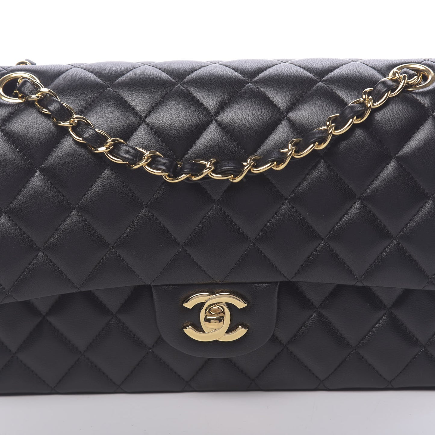 Lambskin Quilted Medium Double Flap Black