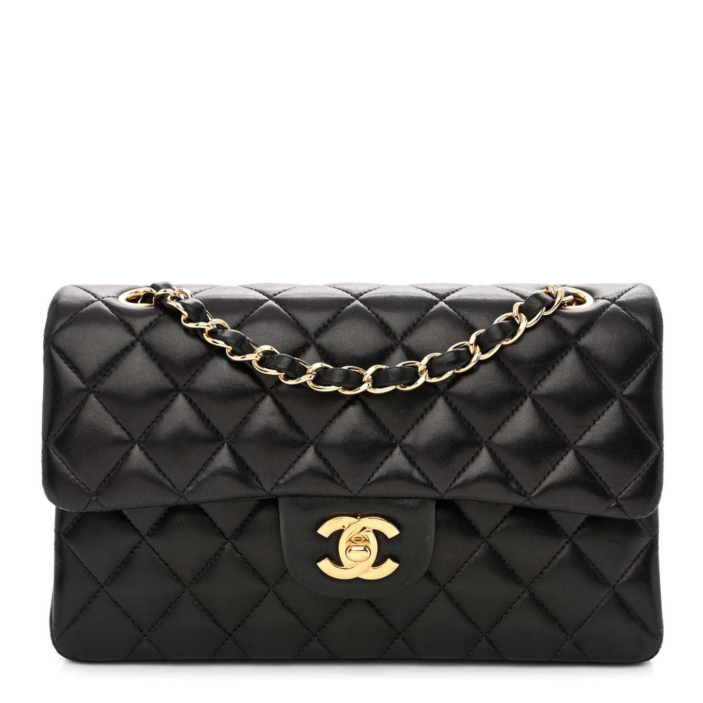 Lambskin Quilted Small Double Flap Black
