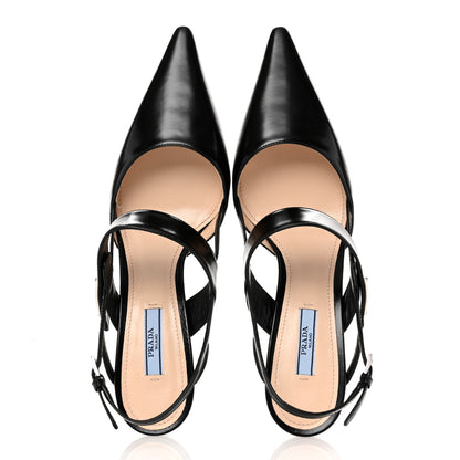 Prada Spazzolato Metal Triangle Logo 55mm Slingback Pumps 39.5 Black 2 of 10