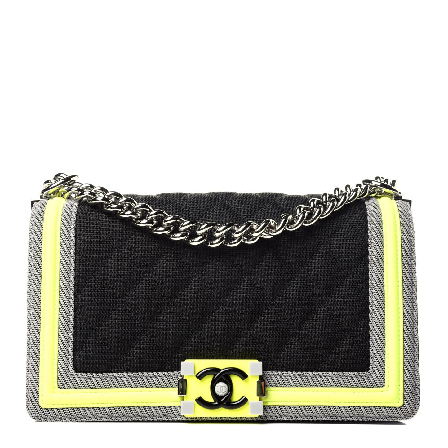 Canvas Quilted Medium Fluo Boy Flap Black Grey Yellow