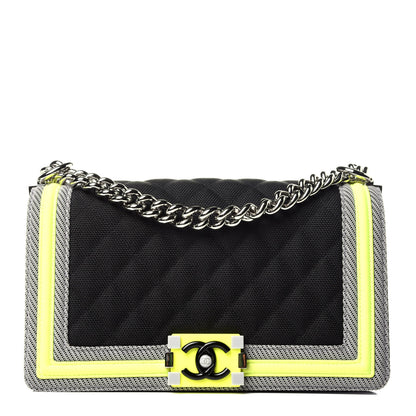 Chanel Canvas Quilted Medium Fluo Boy Flap Black Grey Yellow 1 of 12