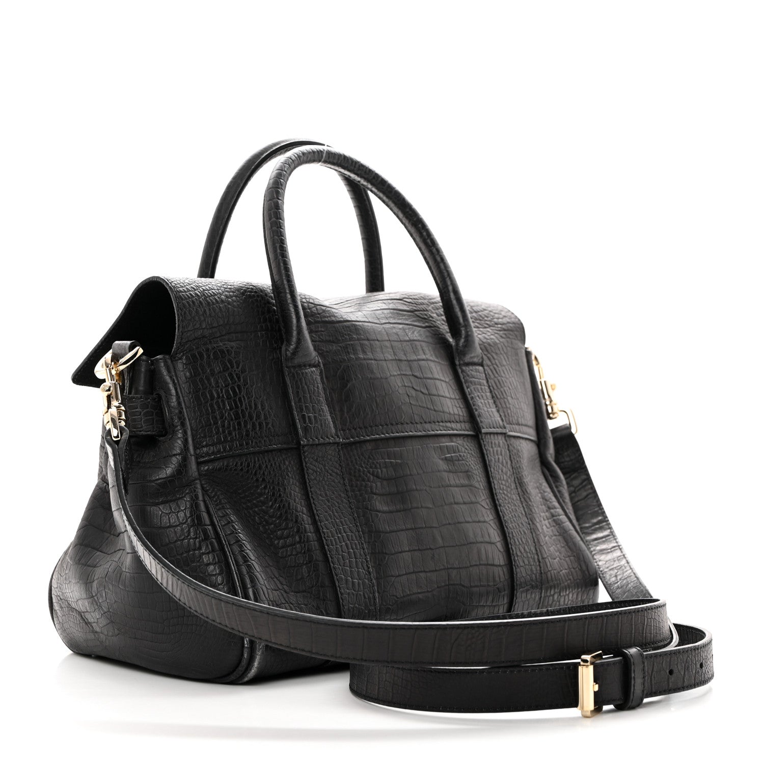 Mulberry Calfskin Crocodile Embossed Small Bayswater Satchel Black 3 of 14