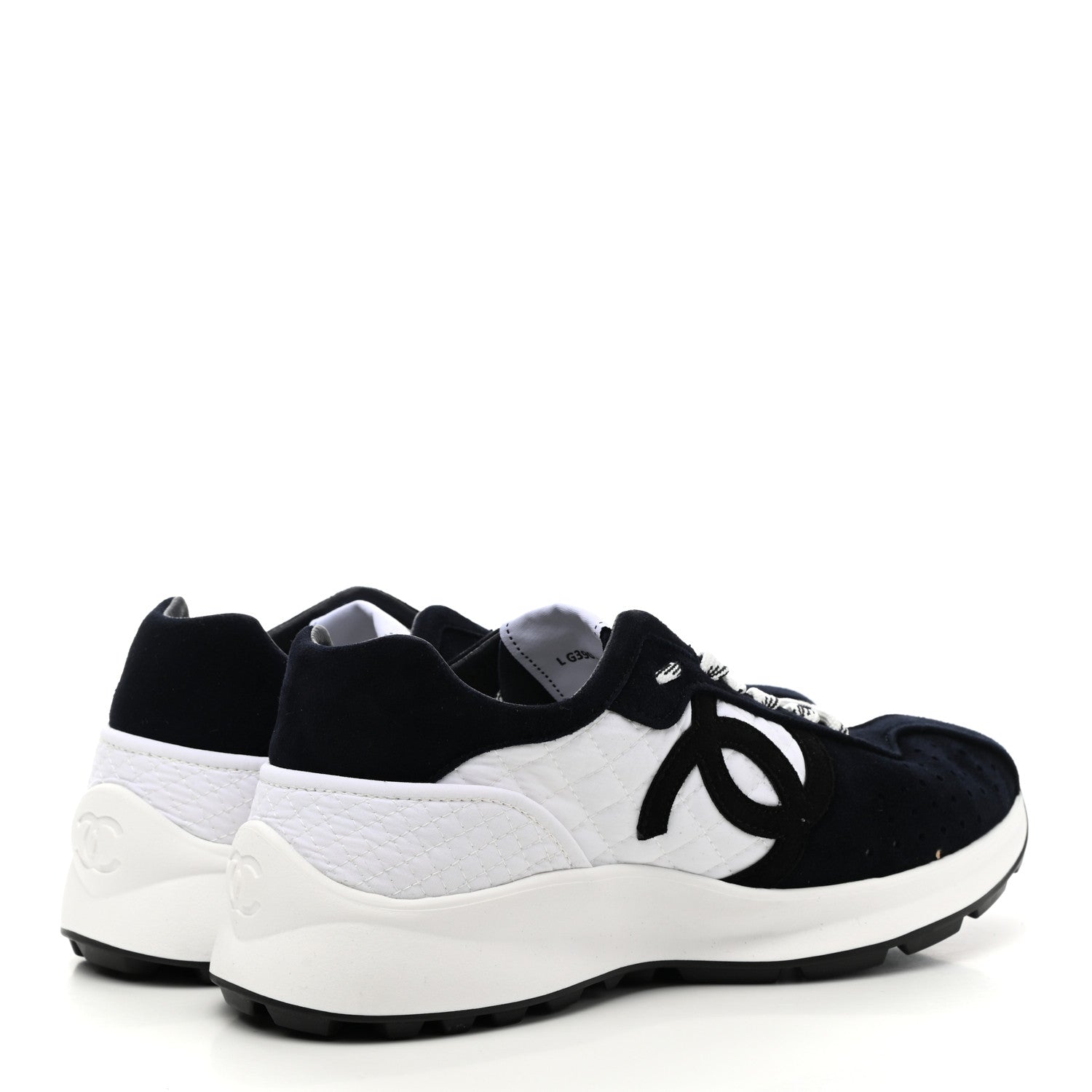 Chanel Fabric Suede Kidskin CC Sneakers 37.5 Dark Navy White 4 of 10