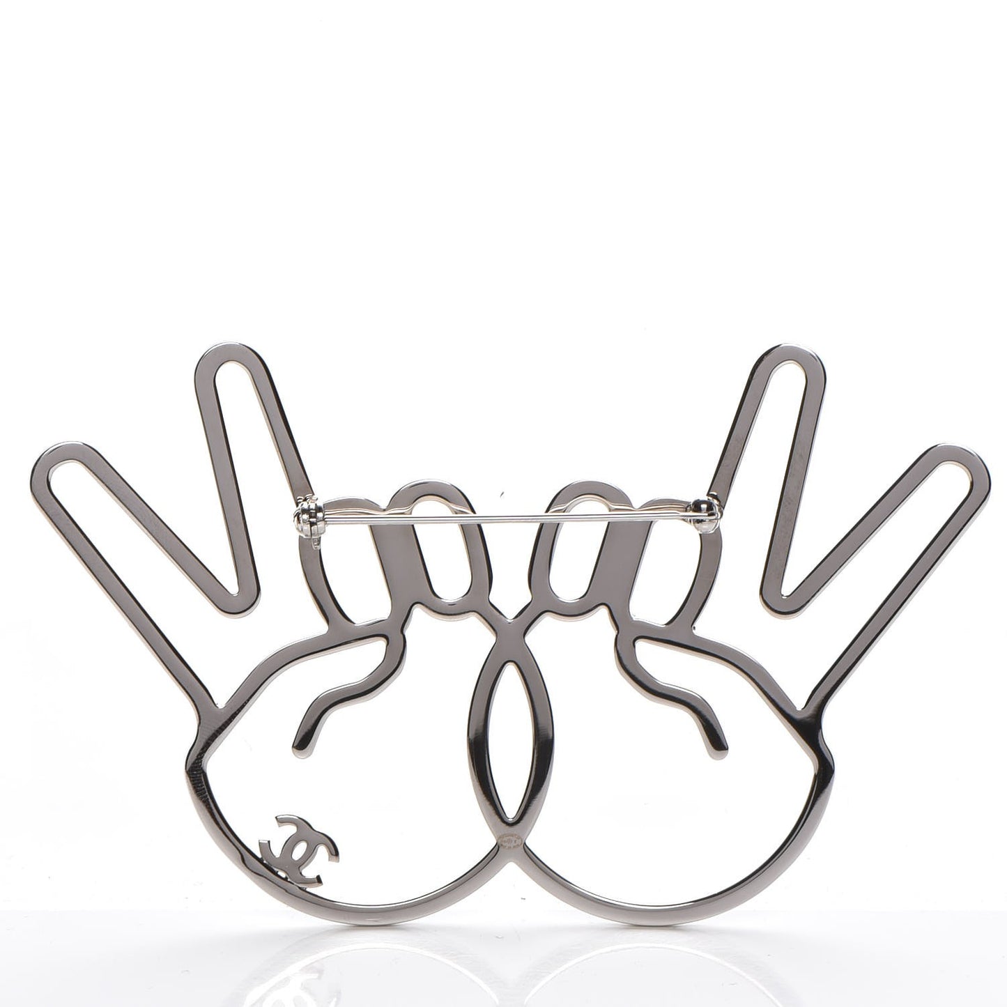 Strass Crystal Peace Sign Emoji Brooch Silver