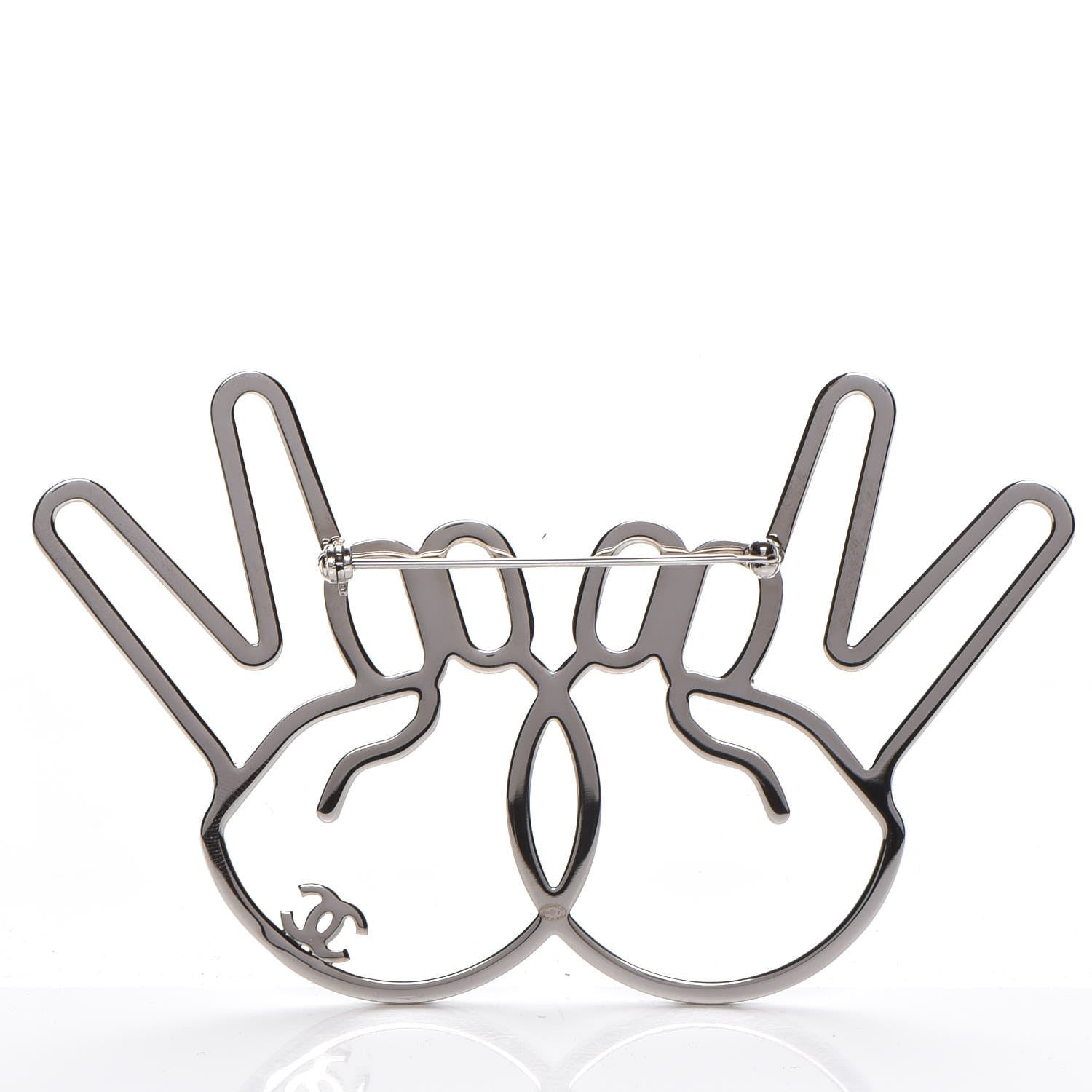Chanel Strass Crystal Peace Sign Emoji Brooch Silver 3 of 5