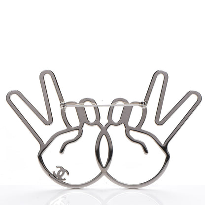 Chanel Strass Crystal Peace Sign Emoji Brooch Silver 3 of 5