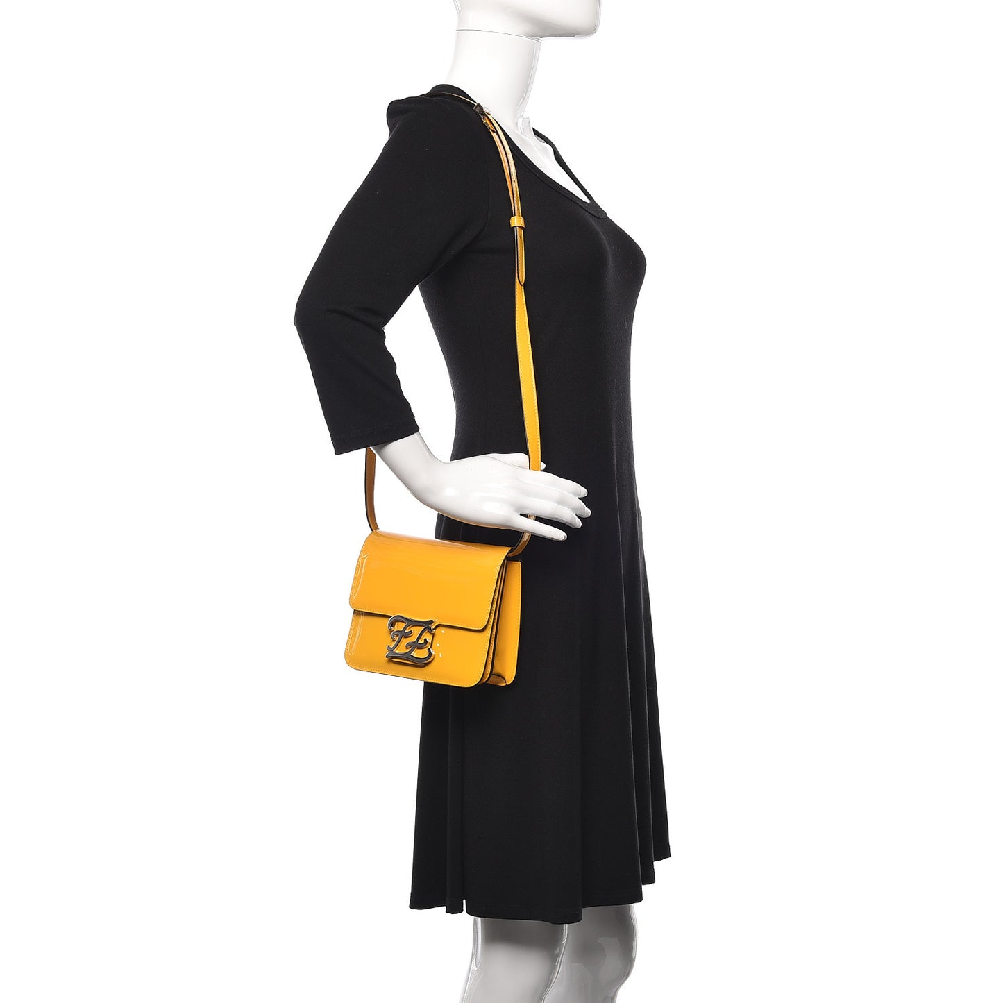 Vitello Vernice Mou Karligraphy Crossbody Bag Giallo