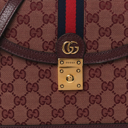 Gucci GG Supreme Monogram Textured Dollar Calfskin Web Small Ophidia Padlock Top Handle Bag Bordeaux 8 of 10