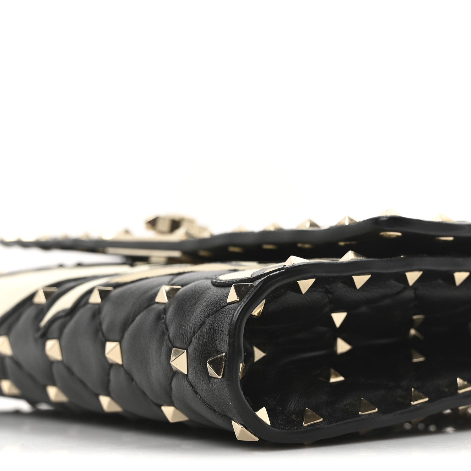Valentino Garavani Nappa Rockstud Spike Flower Wallet on Chain Black Ivory 9 of 9