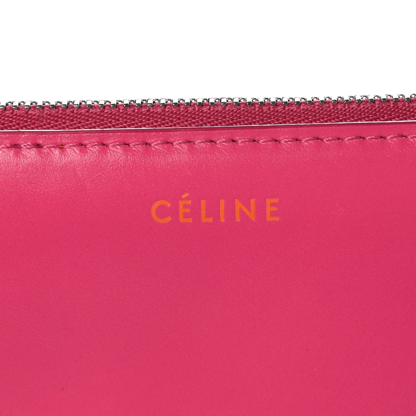Calfskin Zip Around Card Holder Wallet Fuchsia