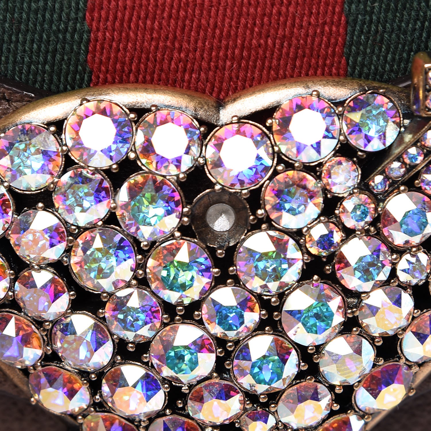 Gucci Textured Calfskin Web Crystal Heart Stripe Small Totem Shoulder Bag New Acero 9 of 13