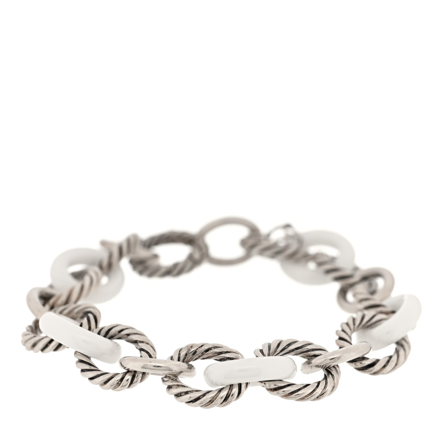 Sterling Silver Ceramic 13mm Large Oval Link Bracelet White