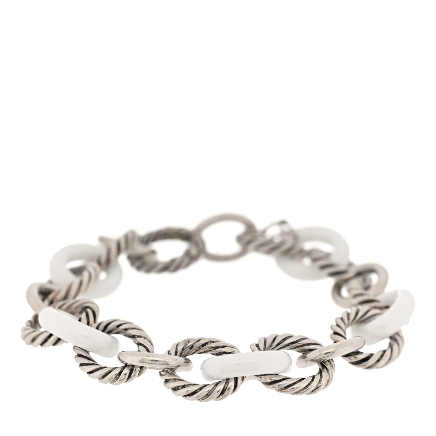 David Yurman Sterling Silver Ceramic 13mm Large Oval Link Bracelet White 1 of 3