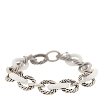 David Yurman Sterling Silver Ceramic 13mm Large Oval Link Bracelet White 1 of 3