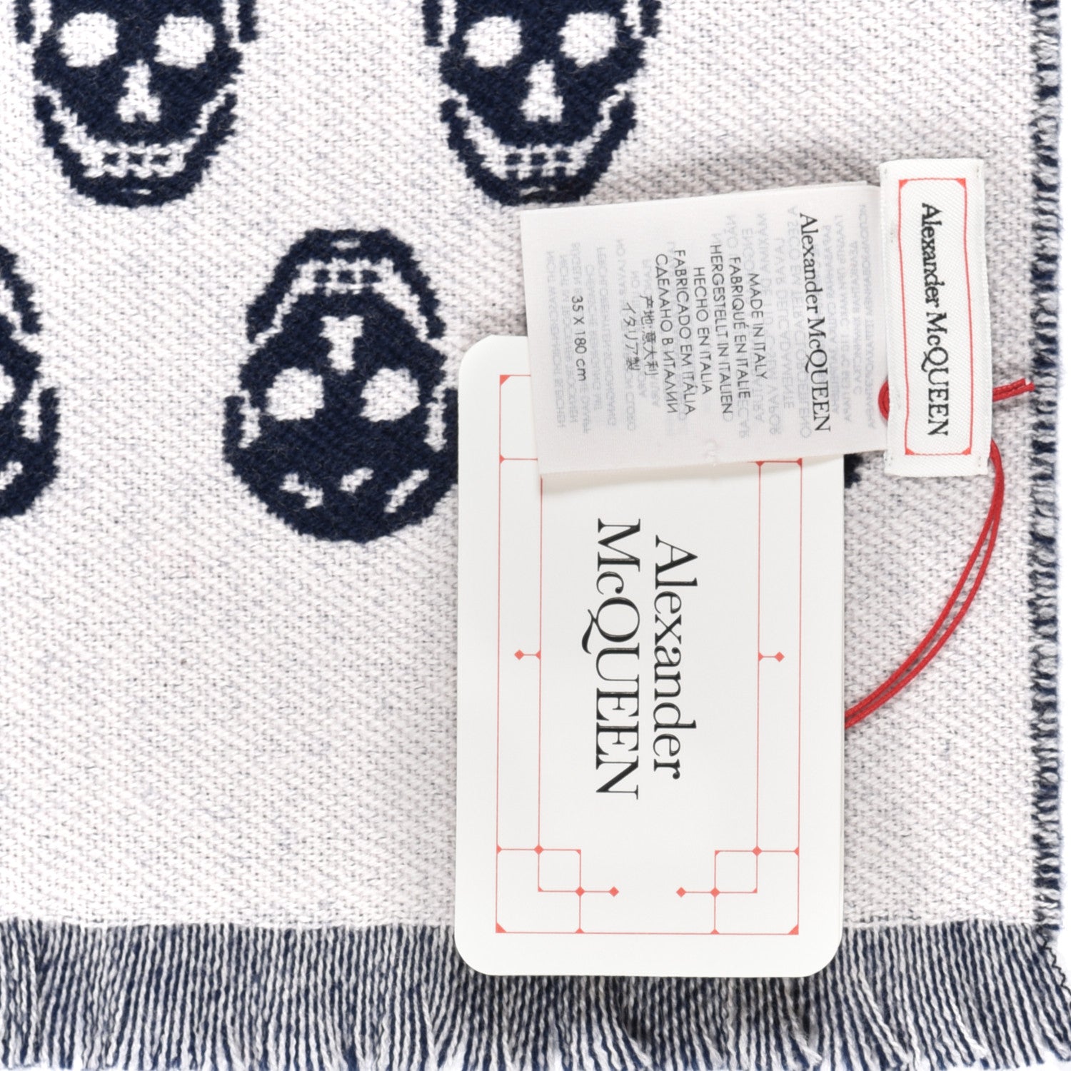 Alexander McQueen Wool Reversible Upside Down Skull Scarf Navy White 5 of 5