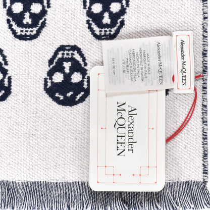 Alexander McQueen Wool Reversible Upside Down Skull Scarf Navy White 5 of 5