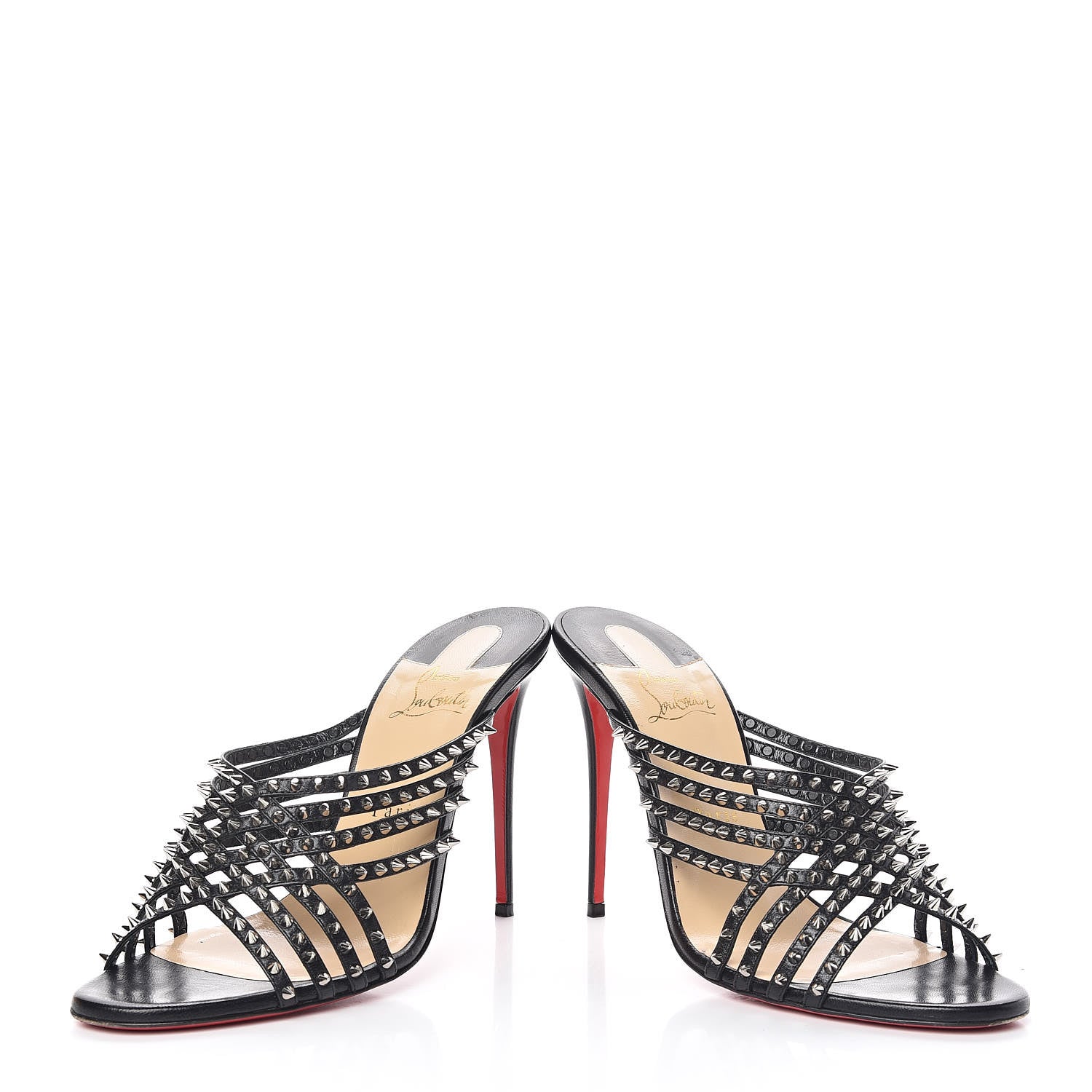 Christian Louboutin Kid Studded Marthaspike 100 Slide Sandals 40 Black Silver 5 of 11