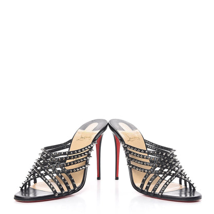 Christian Louboutin Kid Studded Marthaspike 100 Slide Sandals 40 Black Silver 5 of 11
