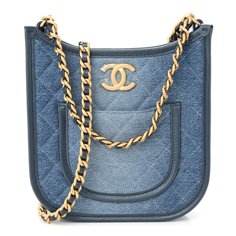 Washed Denim Quilted Small Hobo Blue